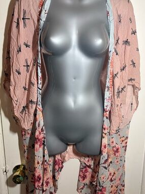 ivy jane Pink Floral & Dragonfly Swim Coverup Kimono